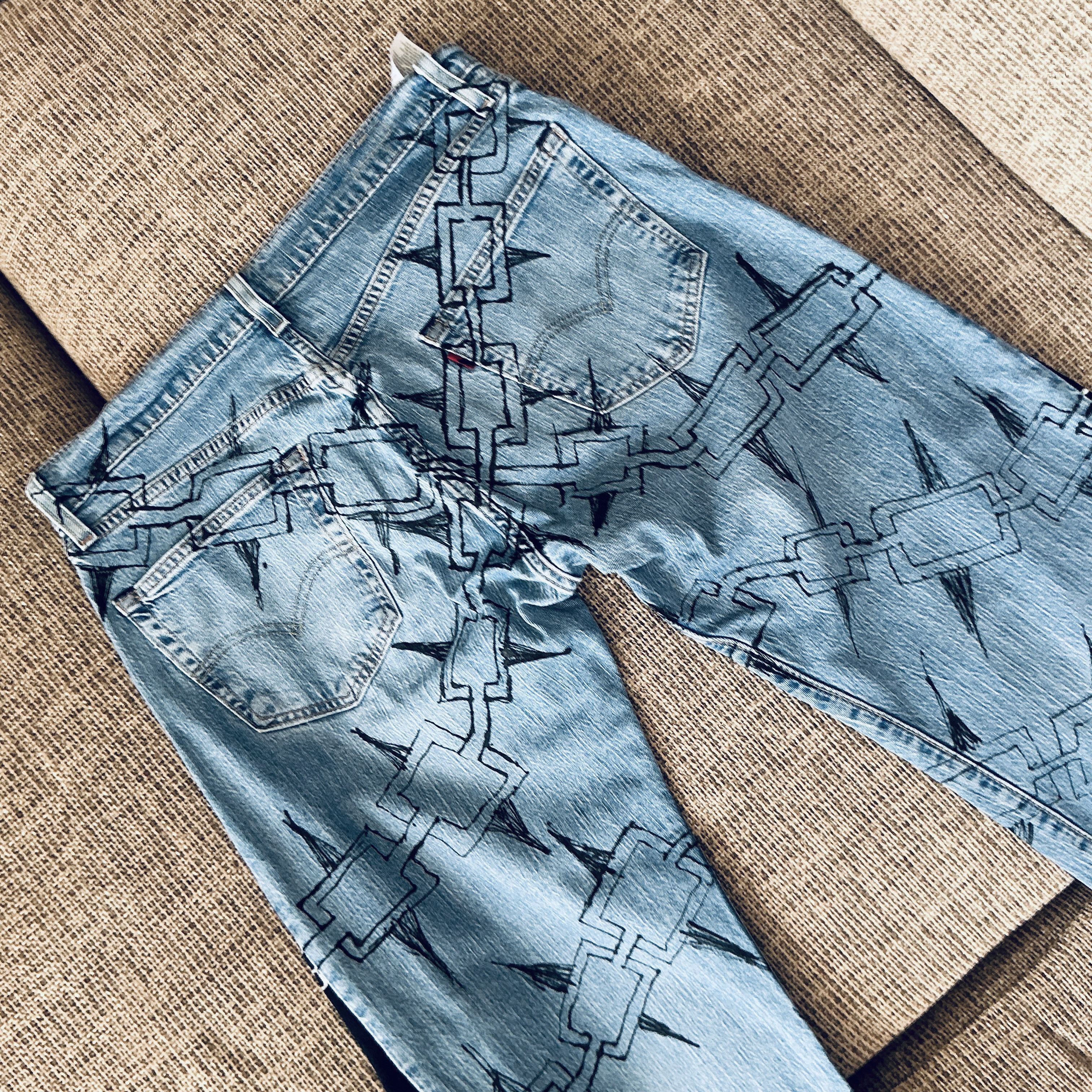 Other 1/1 Custom Hand-Modified Graphic Jeans Black Panel Size L Size US 33 - 4 Thumbnail
