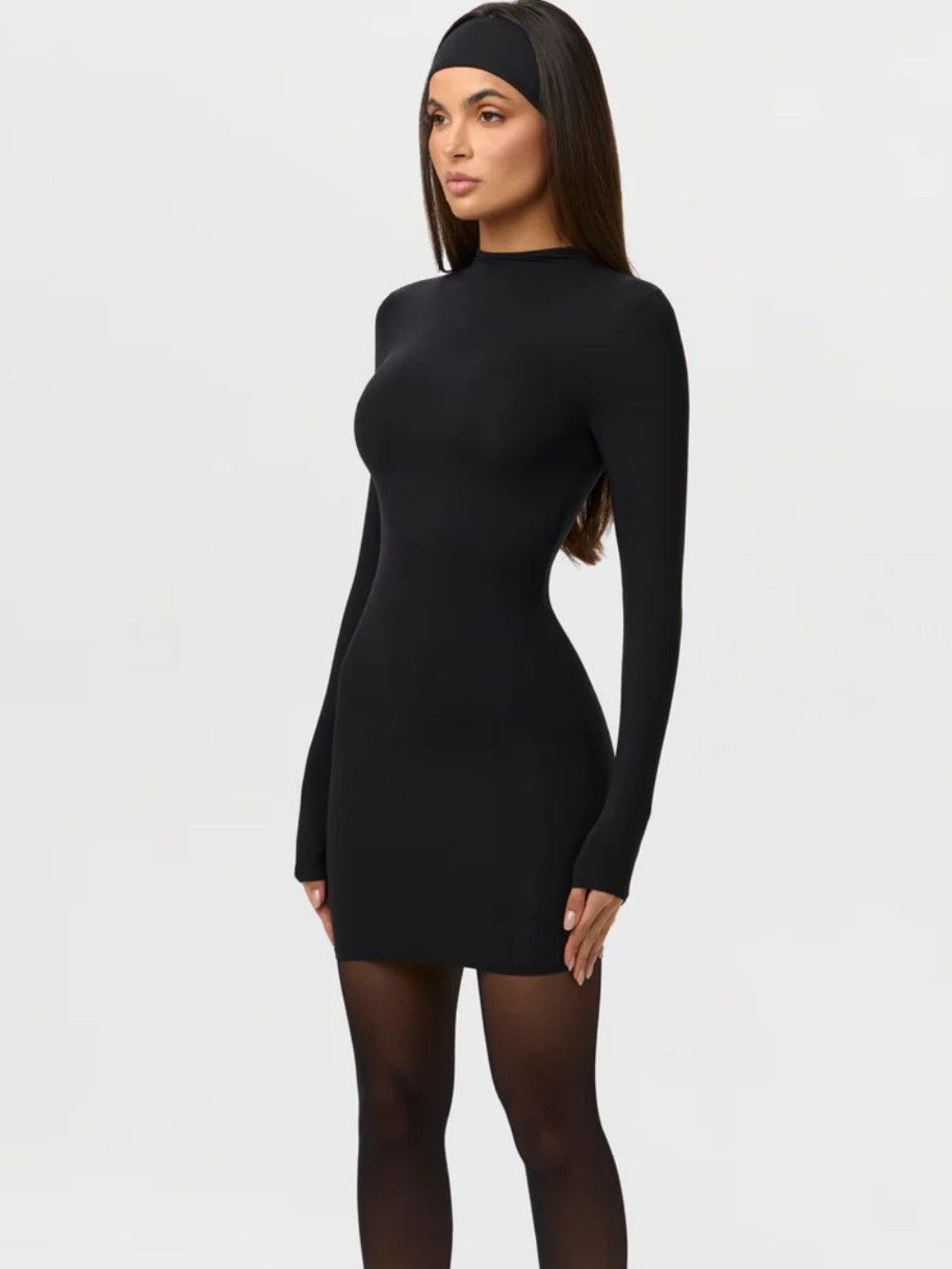 Naked Mock Neck Mini Dress in Black, Women's