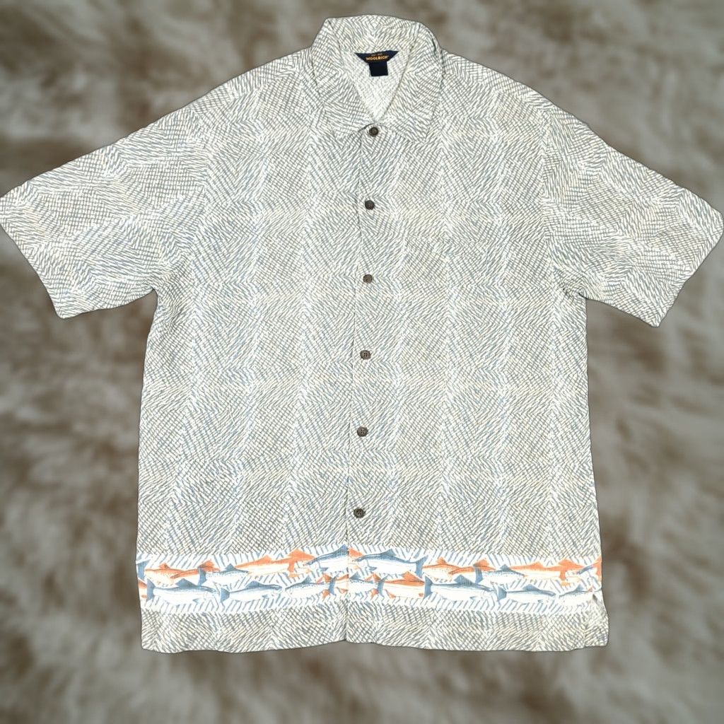Vintage Woolrich Button-Up Shirt Mens Gray Short Sleeve Cotton Rayon Geometric Pattern 90s Casual Large Adults L Size US L / EU 52-54 / 3 - 1 Thumbnail