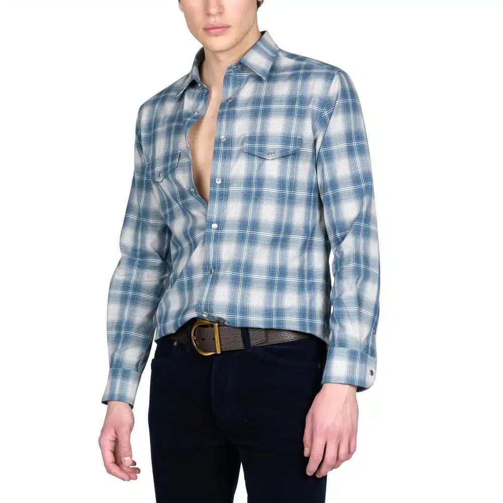 Tom Ford o1loc1c1025 HDS001 Cotton Western Shirt in Light Blue Size US M / EU 48-50 / 2 - 1 Preview