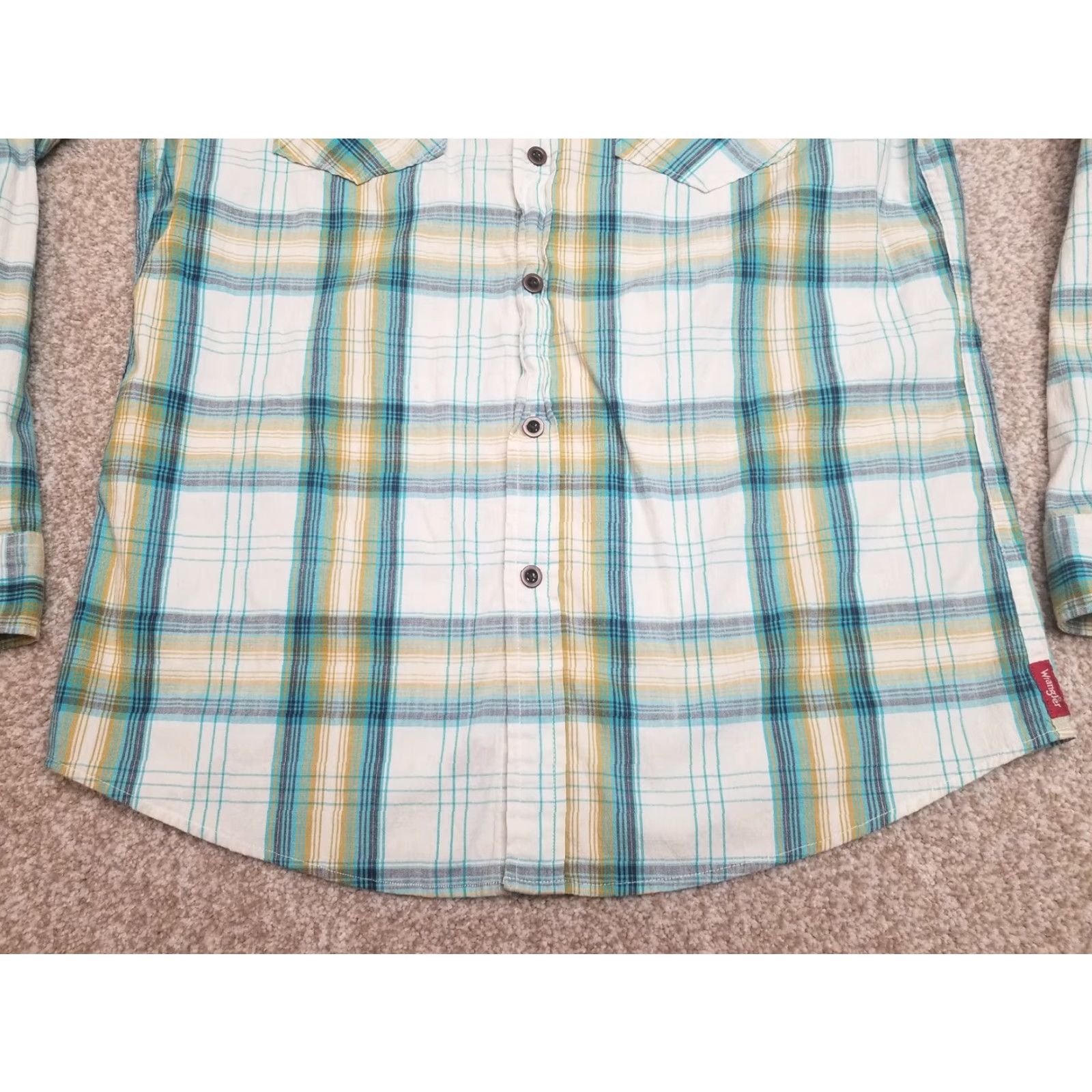 Wrangler Wrangler Men Shirt Medium Blue Plaid Long Sleeve Button-Up Cowboy Performance Blend Western Casual Size US M / EU 48-50 / 2 - 4 Thumbnail