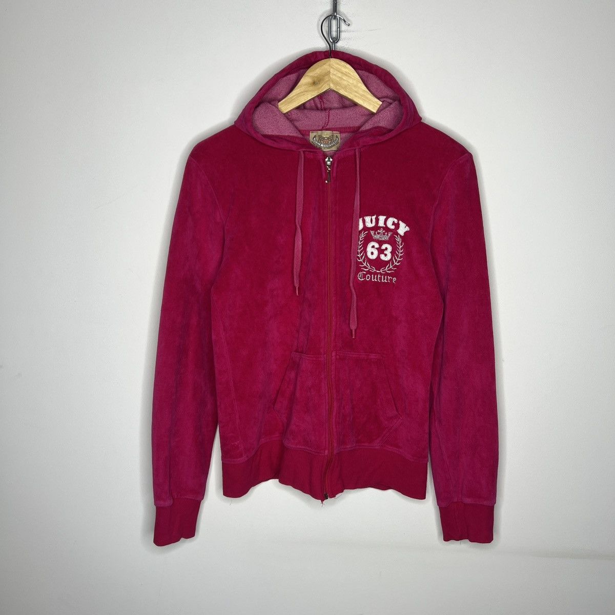 Juicy Couture × Vintage Juicy Couture Velour Hoodie Sweatshirt Pink Big Logo Size M / US 6-8 / IT 42-44 - 2 Thumbnail