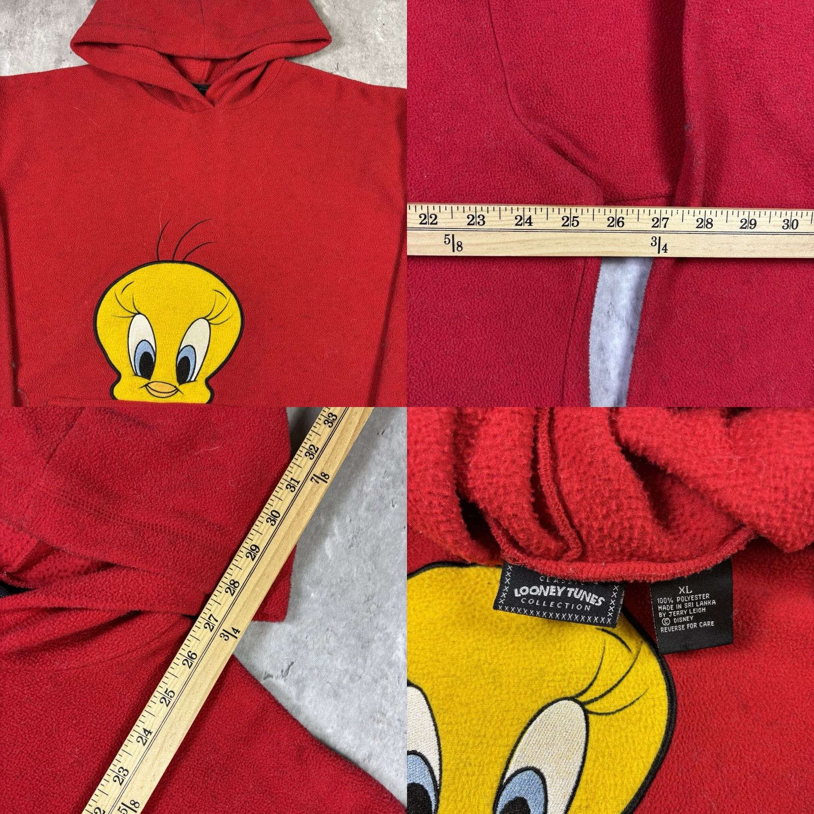Vintage VINTAGE Looney Tunes Hoodie Tweetie Bird Fleece Red Pullover XL 90s Cartoon Mens Pullover Hooded Cotton Embroidered Bugs Bunny Cap Pattern Solid Size US XL / EU 56 / 4 - 8 Thumbnail