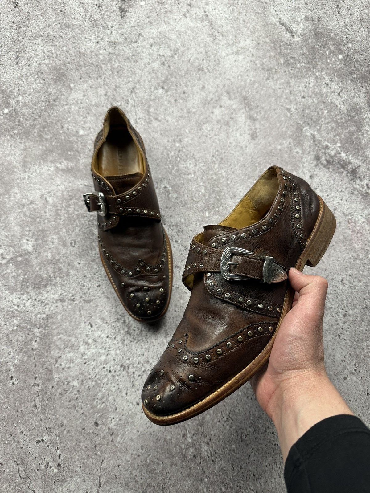 Japanese Brand Vintage Y2K Leather Shoes Japanese Style Avant Garde Metal Size US 8 / EU 41 - 2 Thumbnail