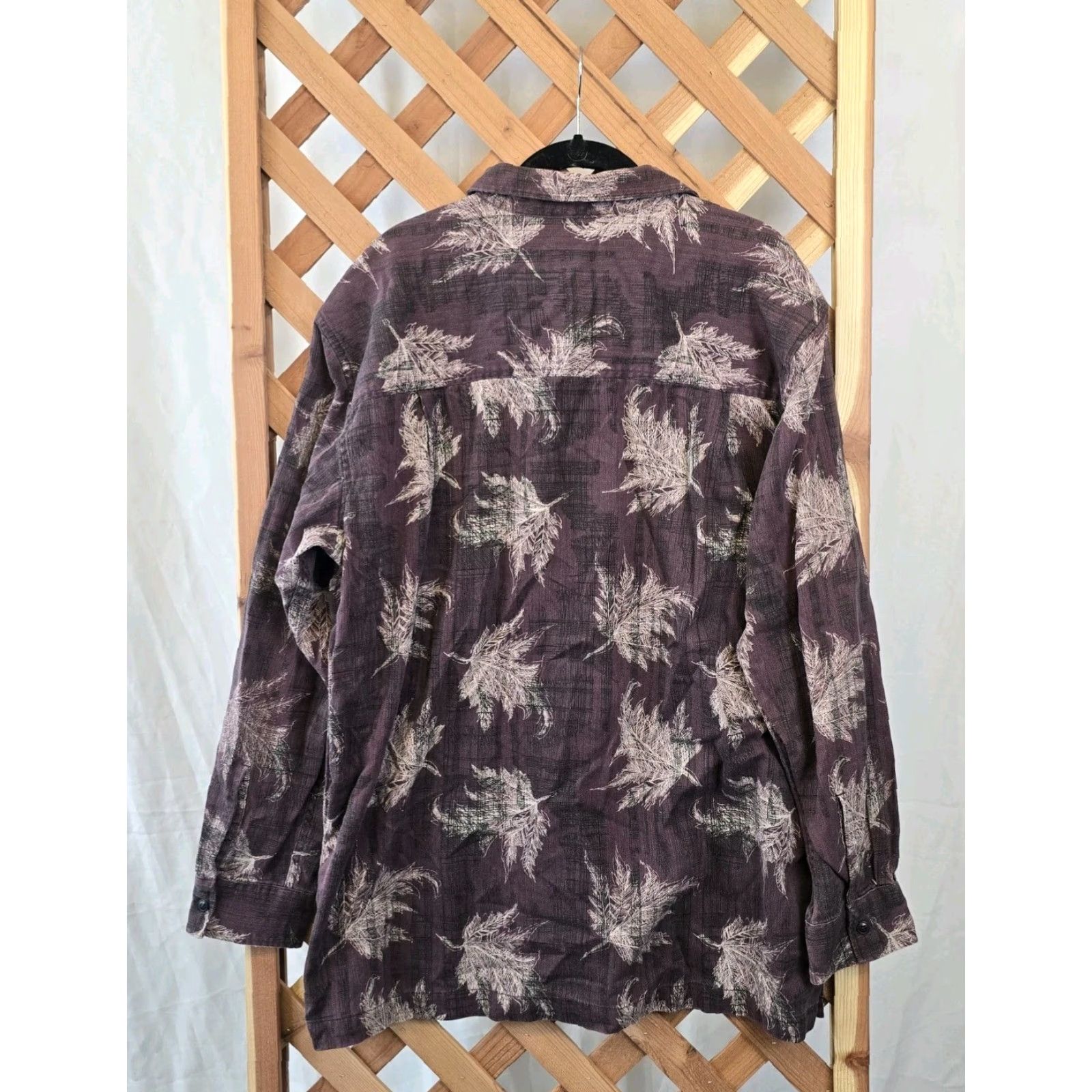 Chaps Chaps Men’s Long Sleeve Button-Up Flannel Shirt W/Leaf Design - Size L - Purple, 43-45 Chest - Cotton, Regular Fit, Fall/Winter, Men Size US L / EU 52-54 / 3 - 8 Thumbnail