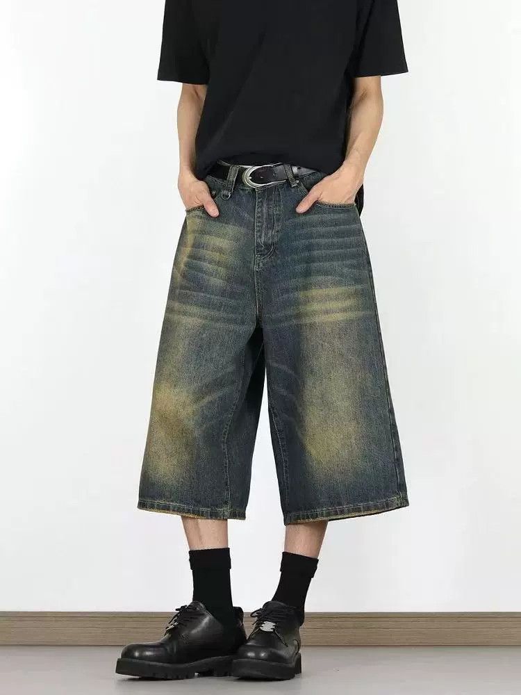 Vintage Japanese retro washed wide-leg men's loose denim shorts Size US 32 / EU 48 - 2 Thumbnail