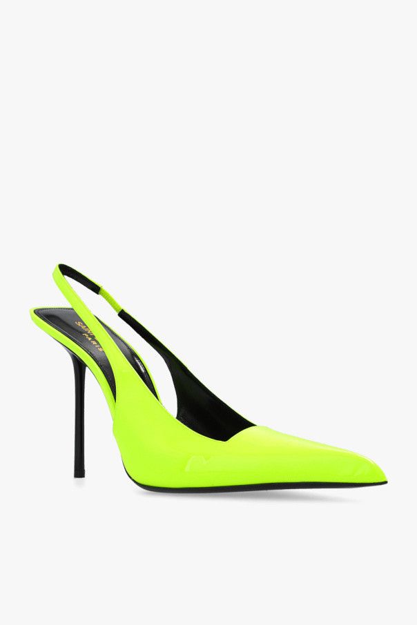 Saint Laurent Paris o1s1wg111024 Kiss Slingback Pumps Patent Leather Neon Green Size US 10 / IT 40 - 4 Thumbnail