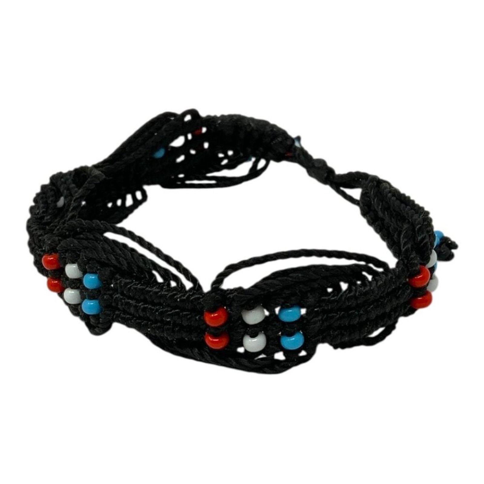 Other Corded Black Woven Red White Blue Beaded Bracelet Size ONE SIZE - 2 Thumbnail
