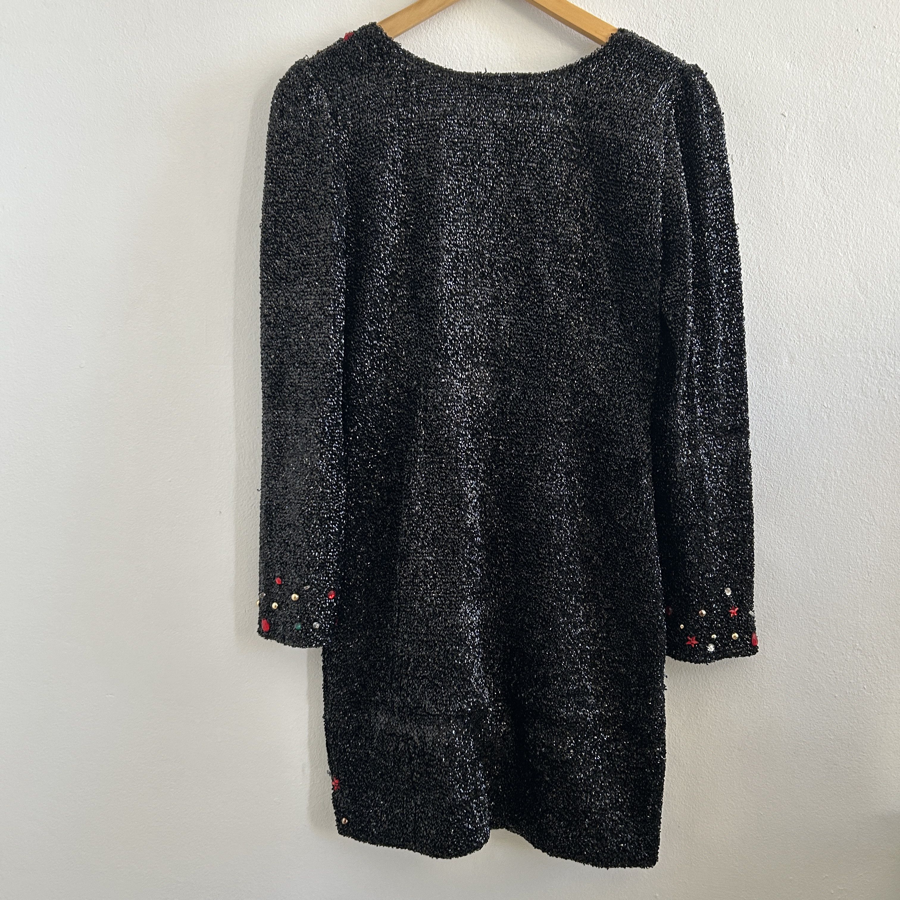 Vintage Vintage 80s Jeweled Black Lurex Mini Dress Size S / US 4 / IT 40 - 9 Thumbnail