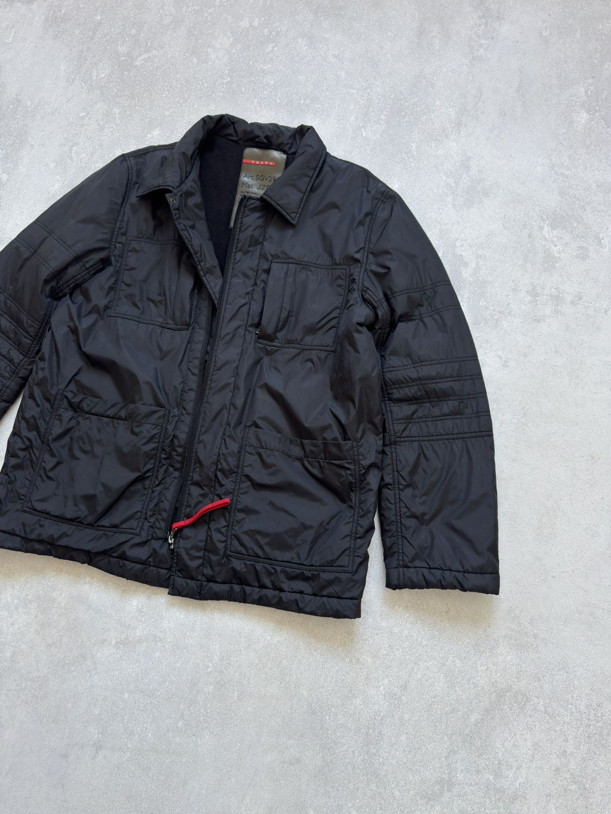 Prada × Vintage Vintage Prada Nylon Red Tab Black Jacket Pocket Fleece 00s Size US L / EU 52-54 / 3 - 12 Thumbnail