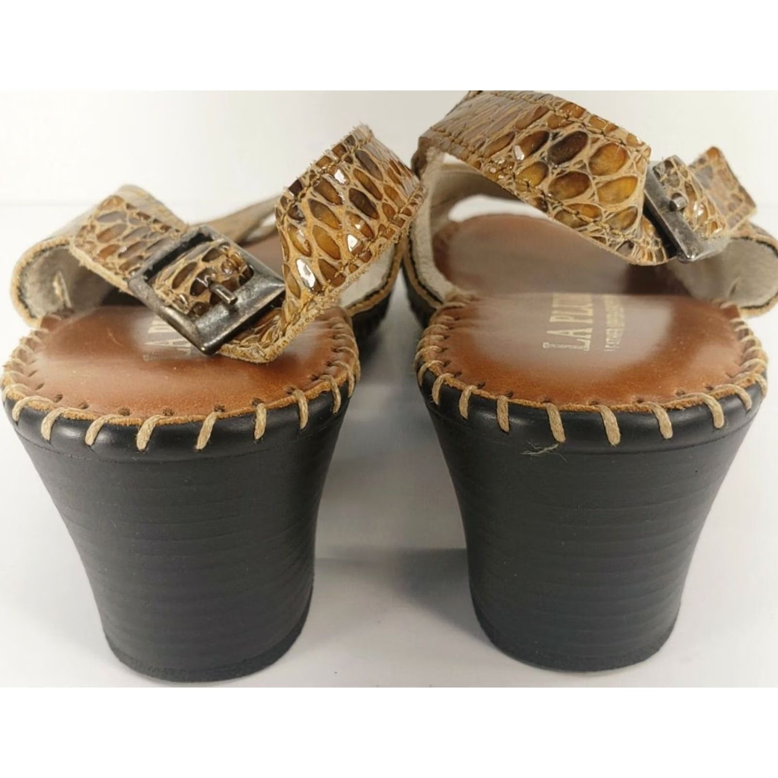 Vintage La Plume Leather Brown Tan Reptile Slingback Heeled Sandals Size 5-5.5M 36EU Women Size US 5.5 / IT 35.5 - 6 Thumbnail