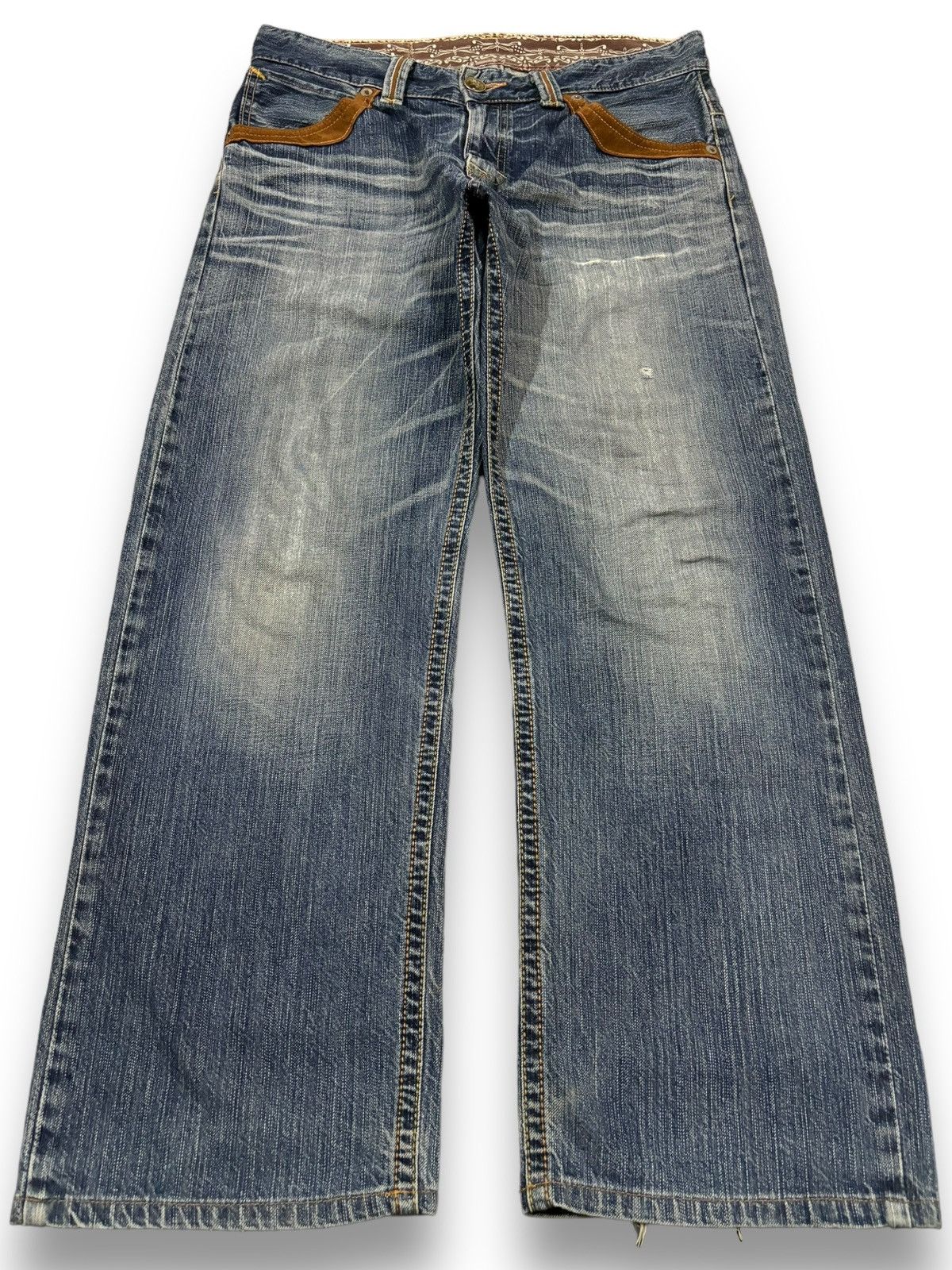 Edwin Exclusive Vintage Edwin XV Dirt Blue Wash Baggy Ripped Jeans Size US 33 - 1 Thumbnail