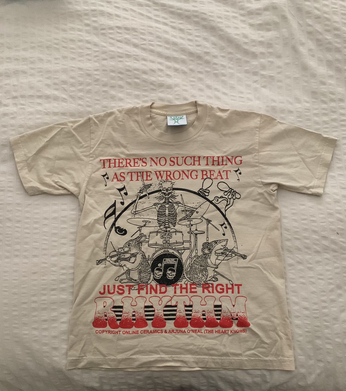 image of Online Ceramics T Shirt "the Right Rhythm" in Beige, Men's (Size Small)