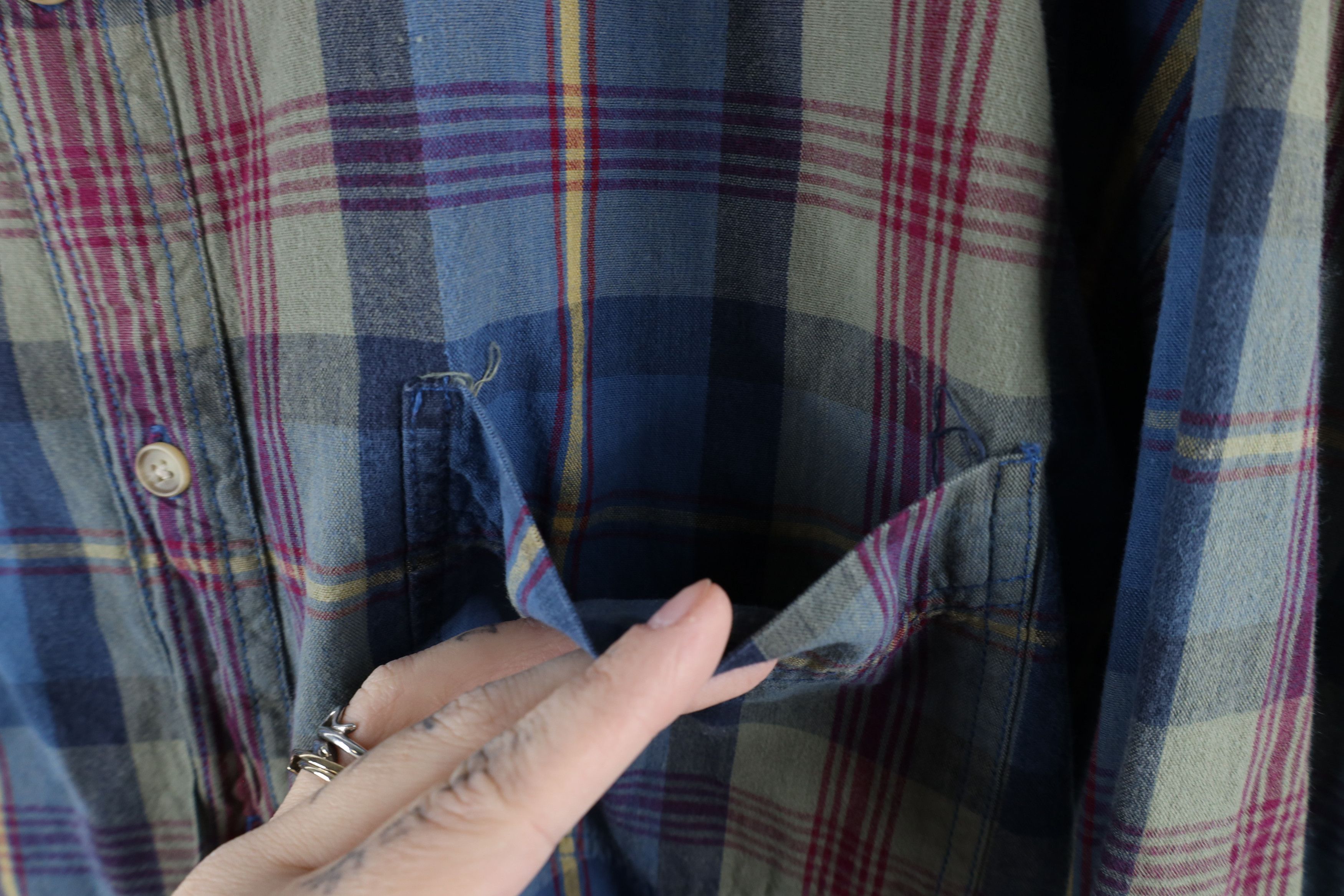 Vintage Vintage 90s Streetwear Denim Collar Button Down Shirt Plaid Size US L / EU 52-54 / 3 - 5 Thumbnail