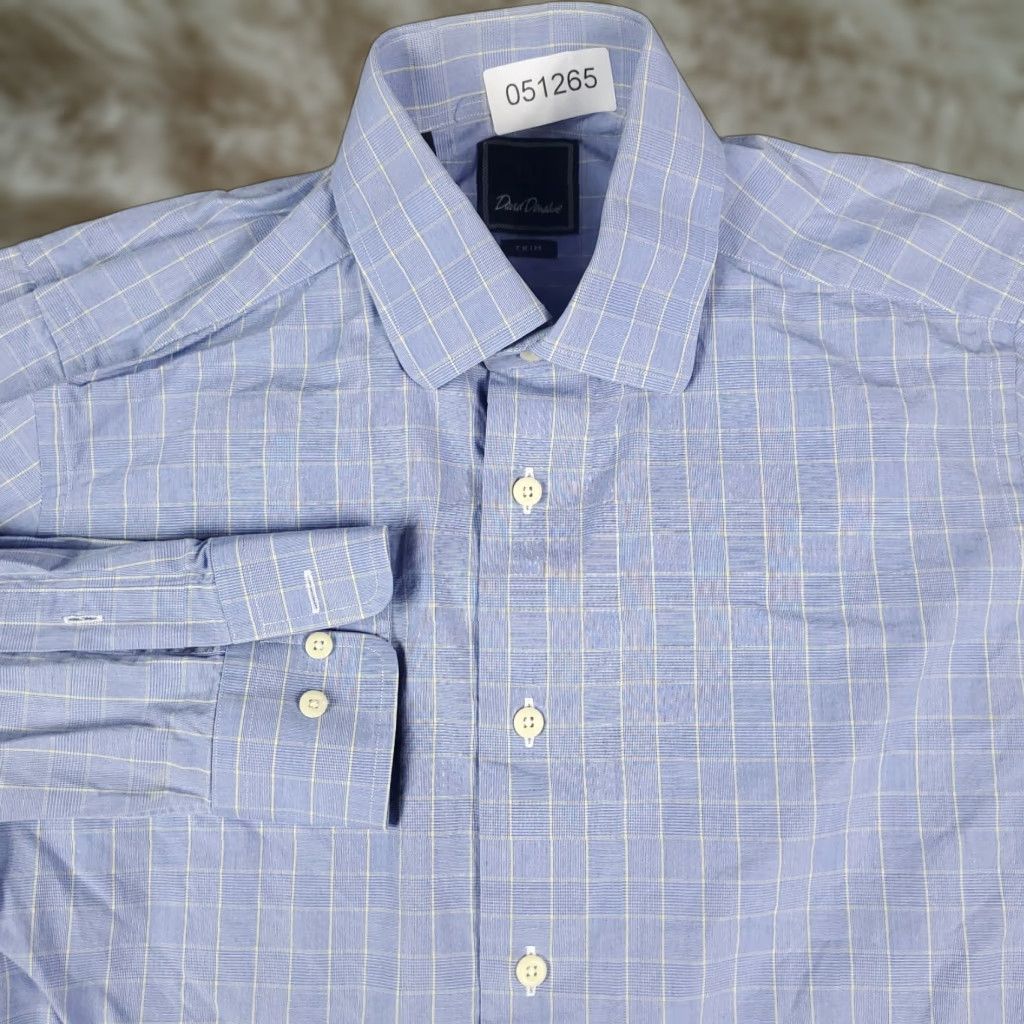 David Donahue David Donahue Shirt Men 15 Blue Plaid Dress Long Sleeve Non-Iron Button Up Vintage: No Size 40R - 1 Thumbnail