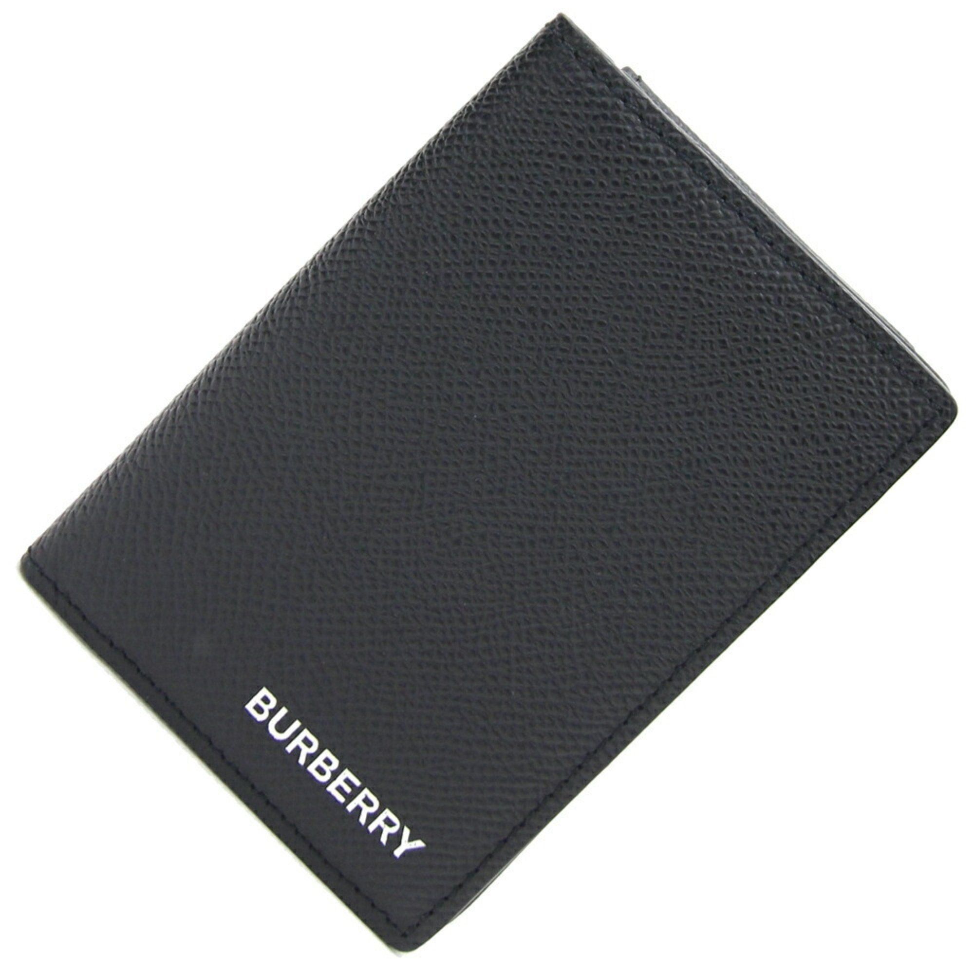 image of Burberry Business Card Holder Black Leather Case Men's