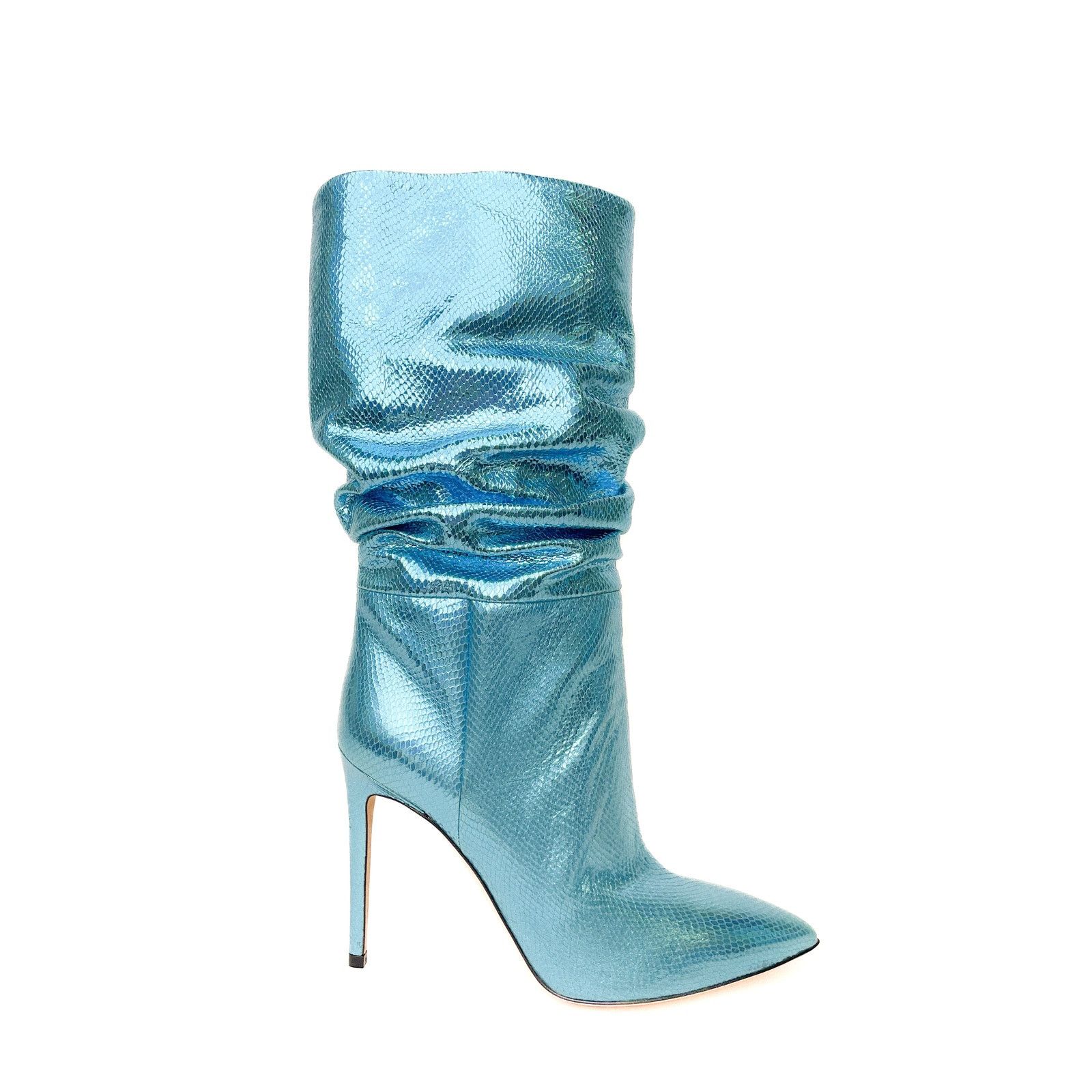 Paris Texas Metallic Light Blue Leather Slouchy High Heel Boots Size US 8 / IT 38 - 1 Thumbnail