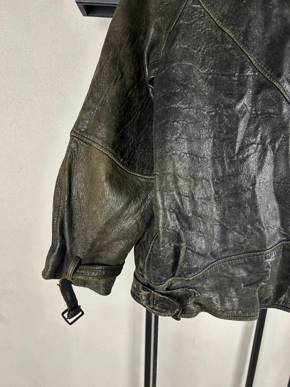 Japanese Brand Washed Japanes Cropped Boxy Leather Jacket Asymmetrical ZIP Size US L / EU 52-54 / 3 - 7 Thumbnail