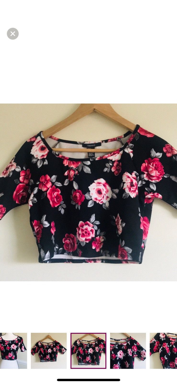 Forever 21 FOREVER 21 FLORAL SHORT SLEEVE CROP TOP Size L / US 10 / IT 46 - 3 Thumbnail