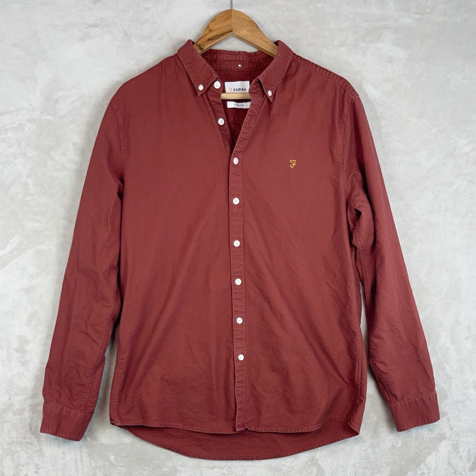 Farah Farah Brewer Slim Fit Oxford Cotton Shirt Terracota XL Size US XL / EU 56 / 4 - 1 Thumbnail