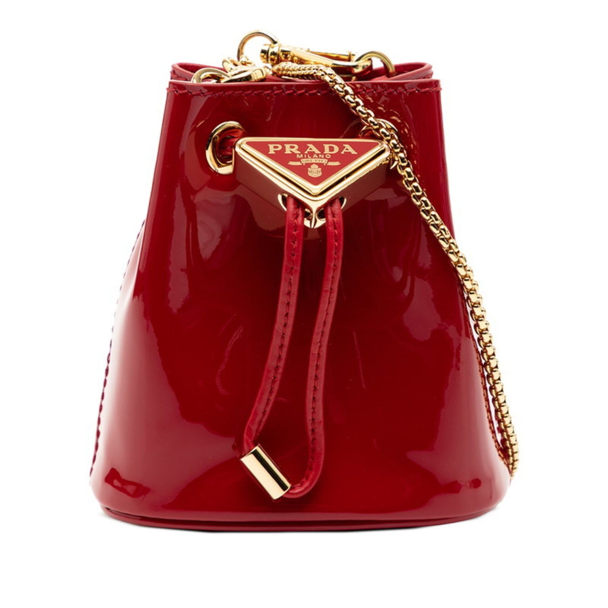 Prada Prada Triangle Logo Plate Mini Chain Shoulder Bag Pouch 1NR016 Red Patent Leather Women's PRADA Size ONE SIZE - 1 Thumbnail