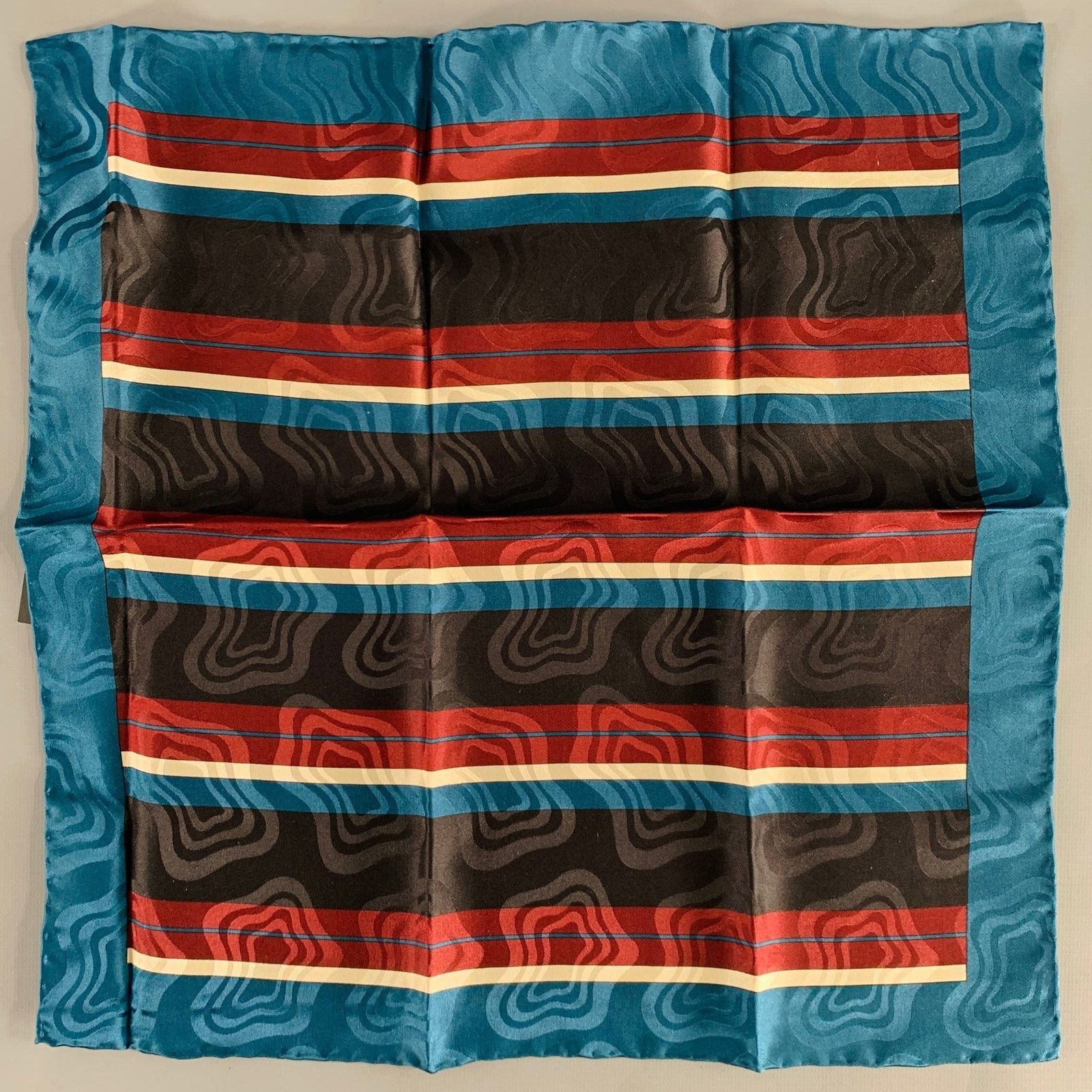 Other NO BRAND Blue Red Black Stripe Silk Pocket Square Size ONE SIZE - 1 Thumbnail