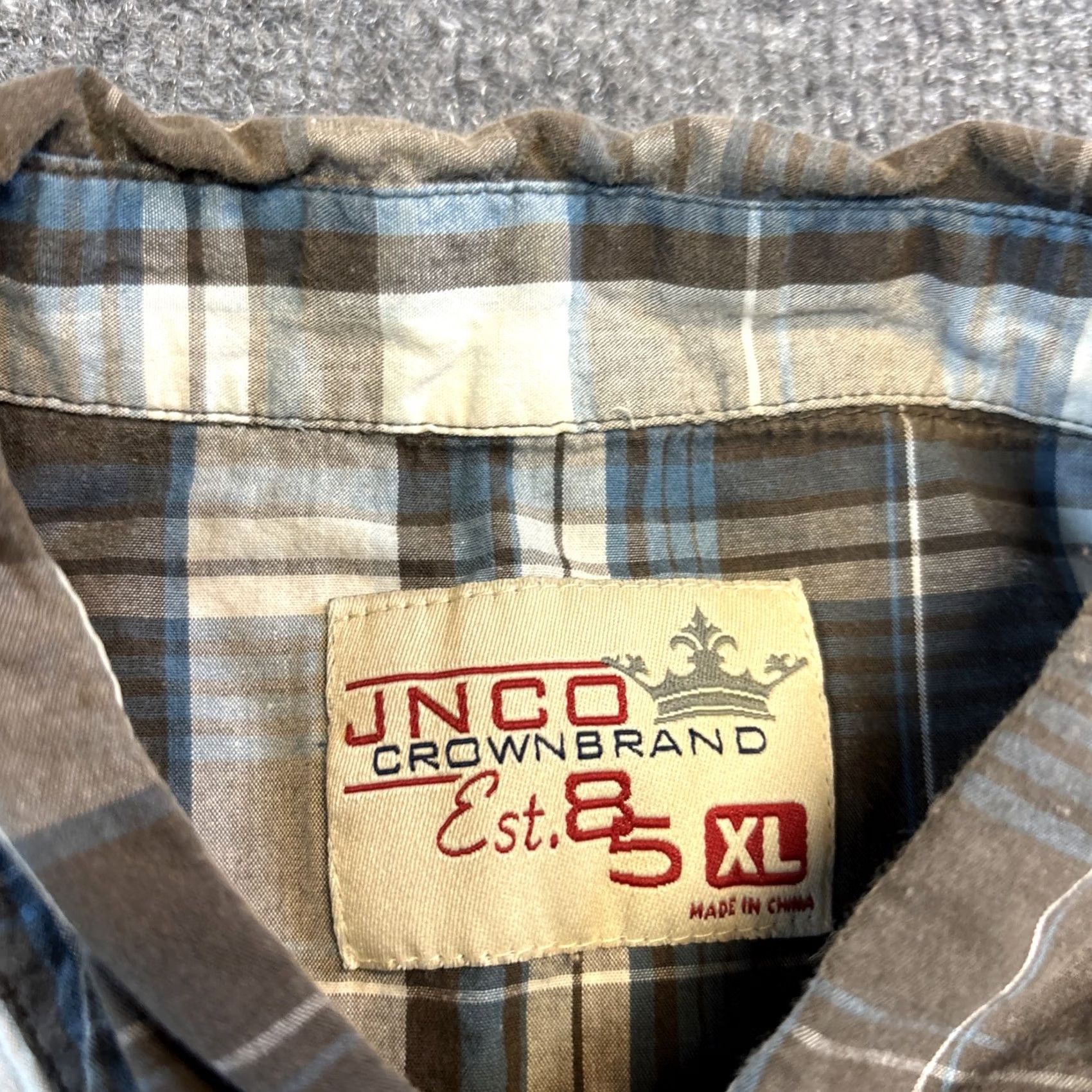 JNCO JNCO Crown Brand Shirt Adult XL Blue Gray Plaid Button-Up Short Sleeve Slim Fit Regular I Colorful Western Modern Mens Size US XL / EU 56 / 4 - 4 Thumbnail