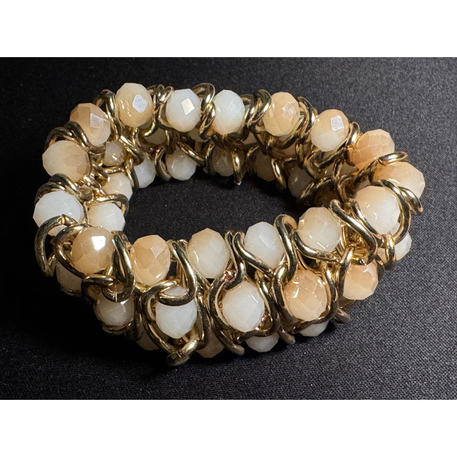 Other Gold Tone Link & Beaded Stretch Bracelet Glass Faceted Beads Size ONE SIZE - 1 Thumbnail