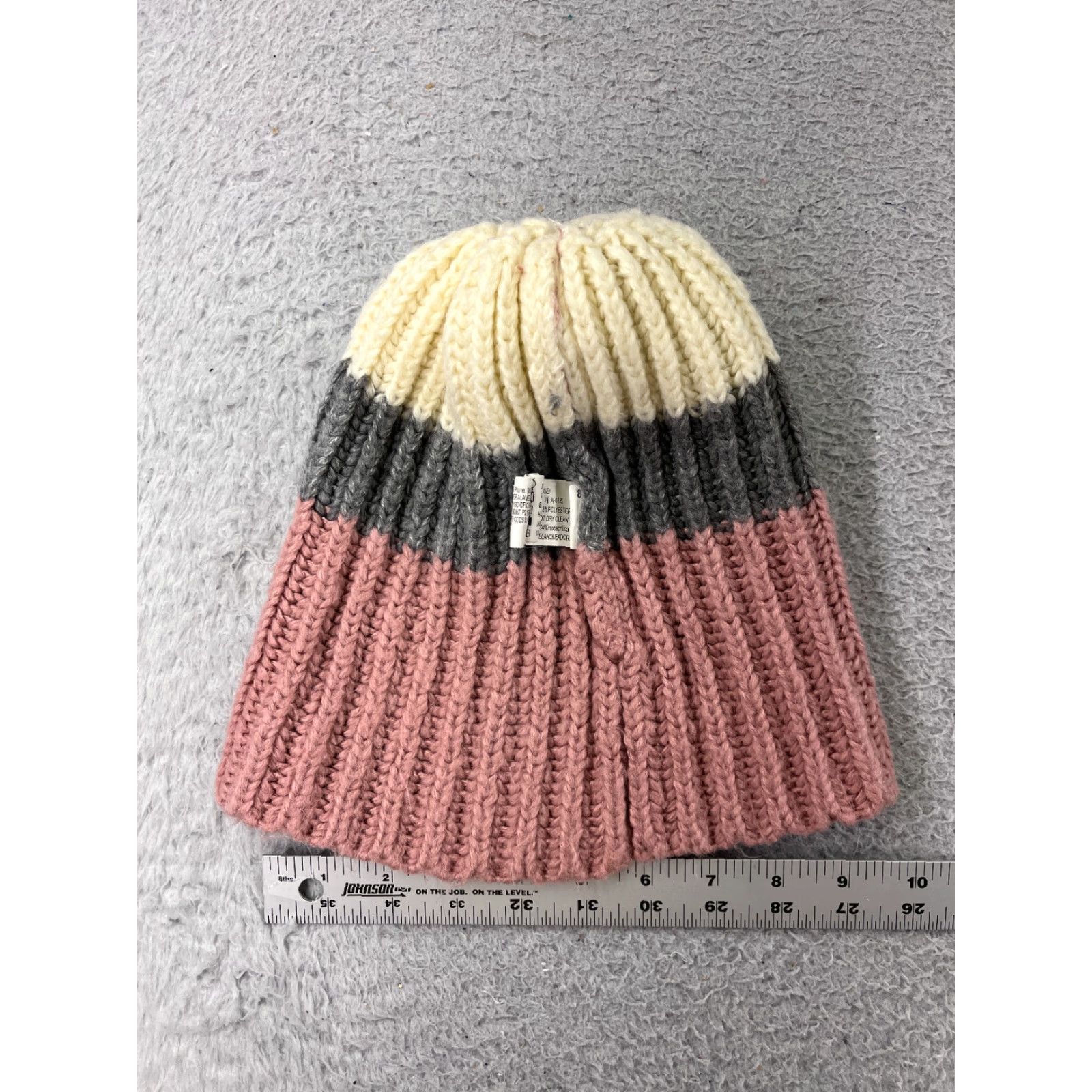 Pinko Unbranded Beanie Toque Womens One Size Pink Gray Ivory Knit 100% Acrylic Faux Fur Pom Size ONE SIZE - 5 Thumbnail