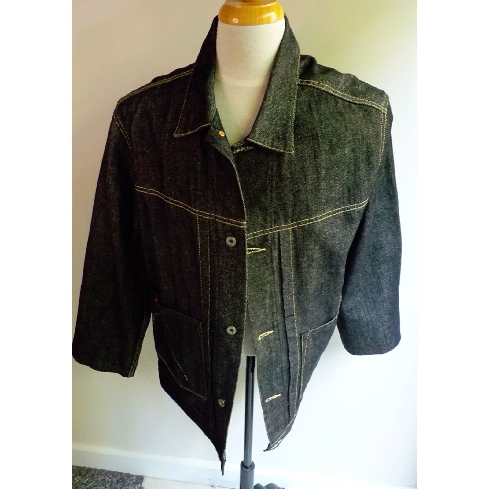Guess GUESS Denim Jacket Mens Black Trucker Button Front Large SIZE LARGE Denim Jacket 100% Cotton Casual Vintage style Size US 33 - 2 Thumbnail
