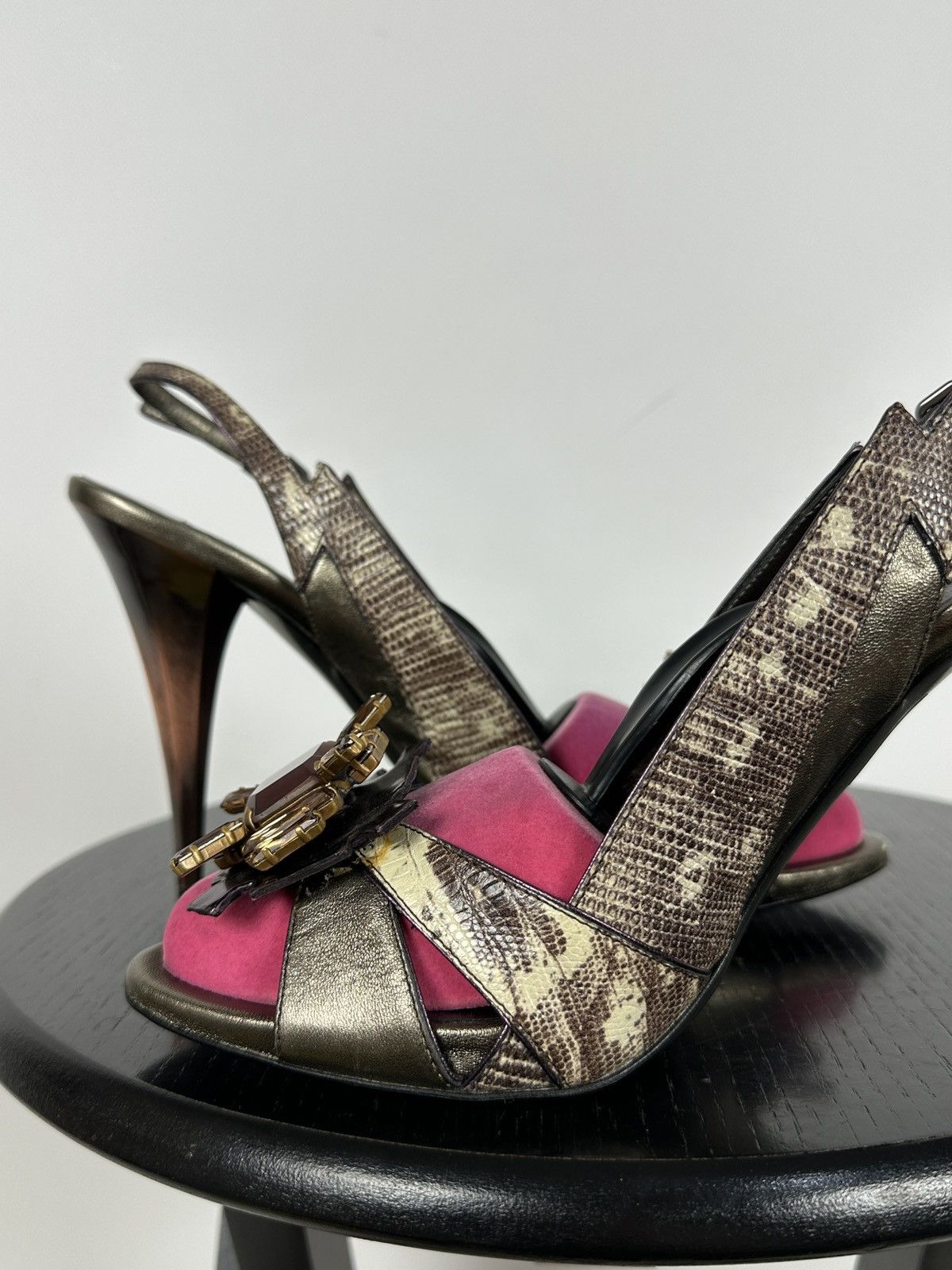 Miu Miu Miu Miu Leather Snakeskin Jewel Slingback Sandals Heels Size US 10 / IT 40 - 20 Thumbnail