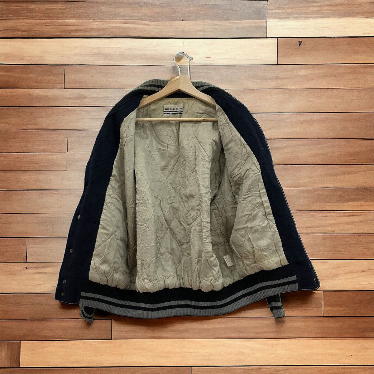 Matsuda × Nicole Club × Vintage Vintage Nicole Club Leather Wool Varsity Jacket Size US L / EU 52-54 / 3 - 5 Thumbnail
