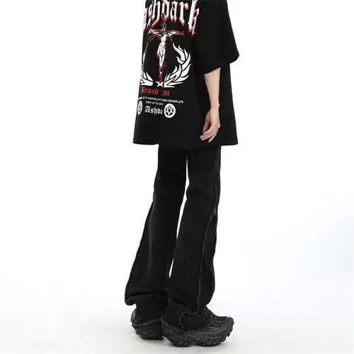 Japanese Brand × Jean Street hip-hop side zipper micro-flare raw edge jeans Size US 32 / EU 48 - 3 Thumbnail