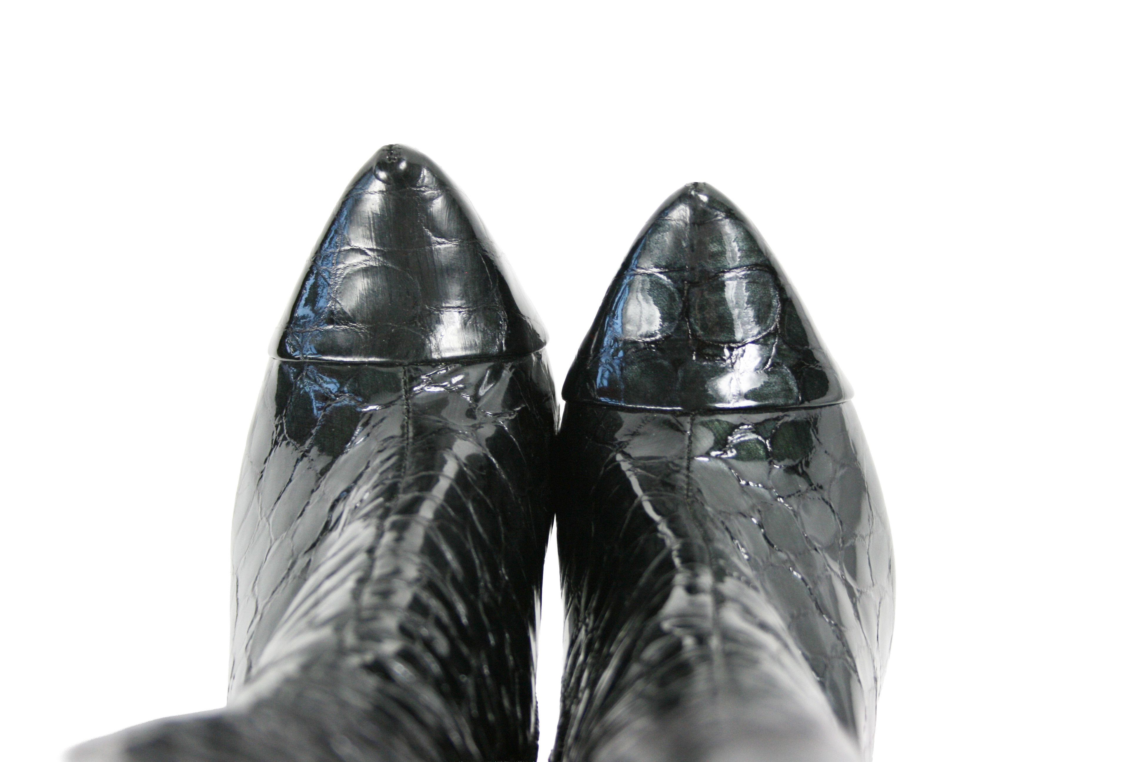Japanese Brand Gianmarco Lorenzi Sexy Y2K "Reptile Print" Knee Boots Size US 7 / IT 37 - 6 Thumbnail