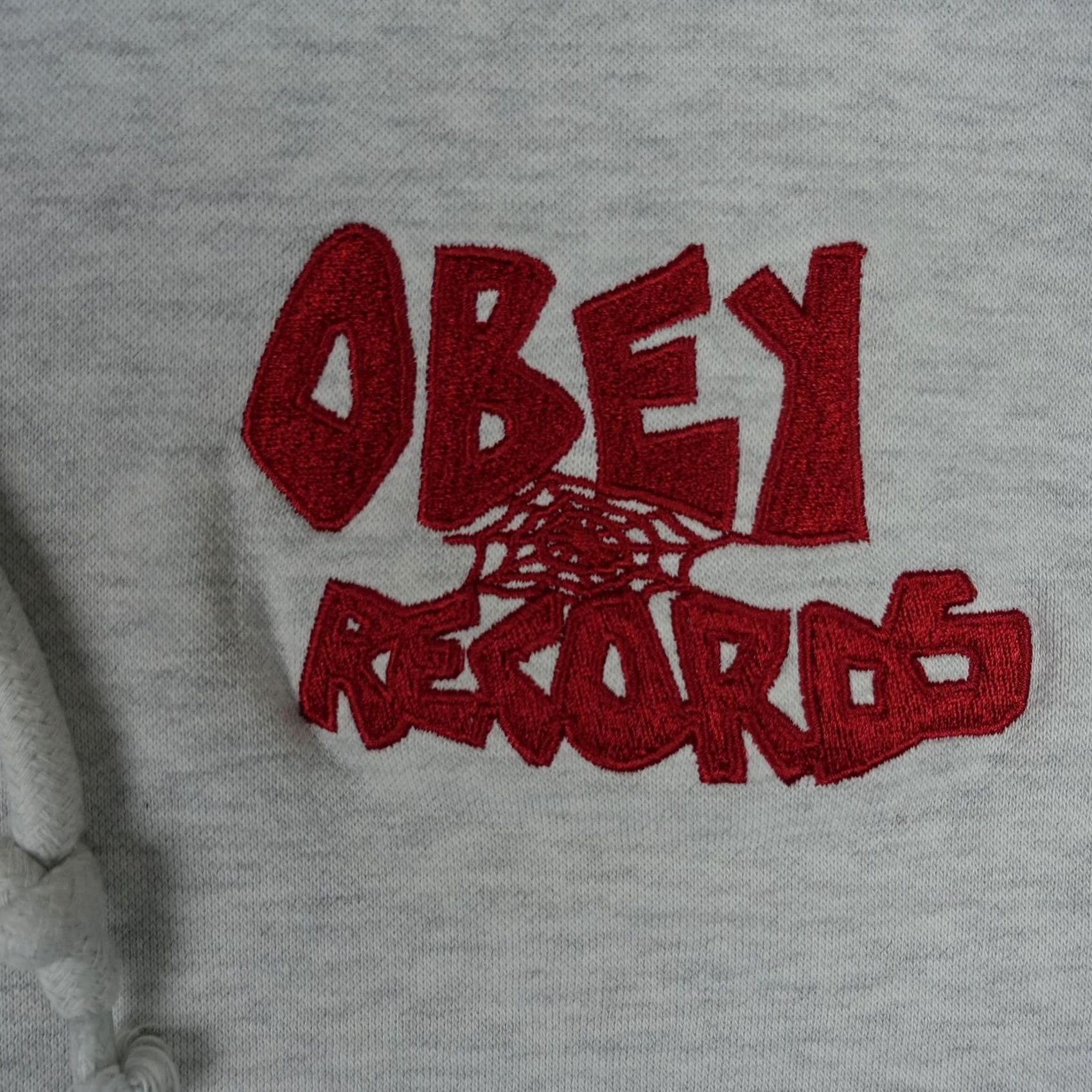 Obey VINTAGE OBEY Hoodie Mens XL Gray Records Pullover Embroidered Music Spider Web Crew Neck Long Sleeve Graphic Print Hooded Pockets Size US XL / EU 56 / 4 - 2 Thumbnail