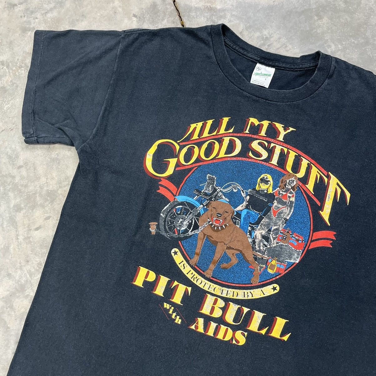 Vintage Vintage Pitbull With Aids Biker T Shirt 80s Rare 2 Wheelers Size US L / EU 52-54 / 3 - 3 Thumbnail