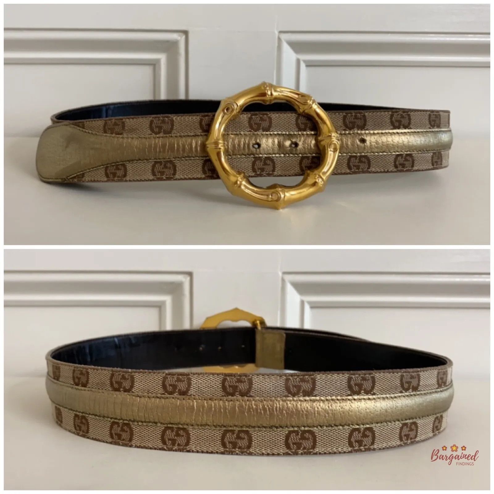 Gucci Gucci Monogram Canvas Metallic Leather Bamboo Buckle Belt Size 30 - 9 Thumbnail