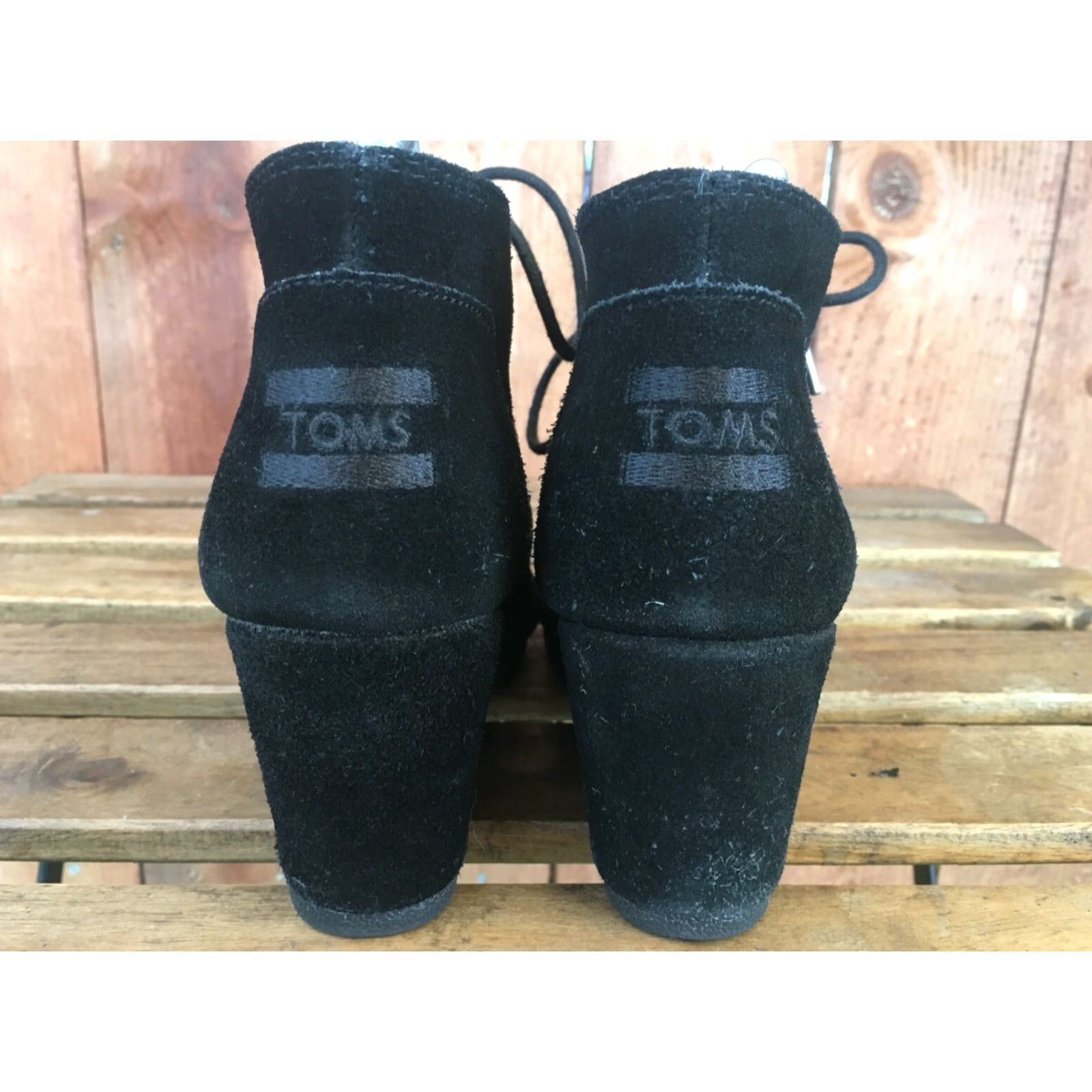 Toms TOMS Black Suede Lace Wedge Fashion Boots Booties Womens Size 7 Style 380515 Size US 6 / IT 36 - 3 Thumbnail