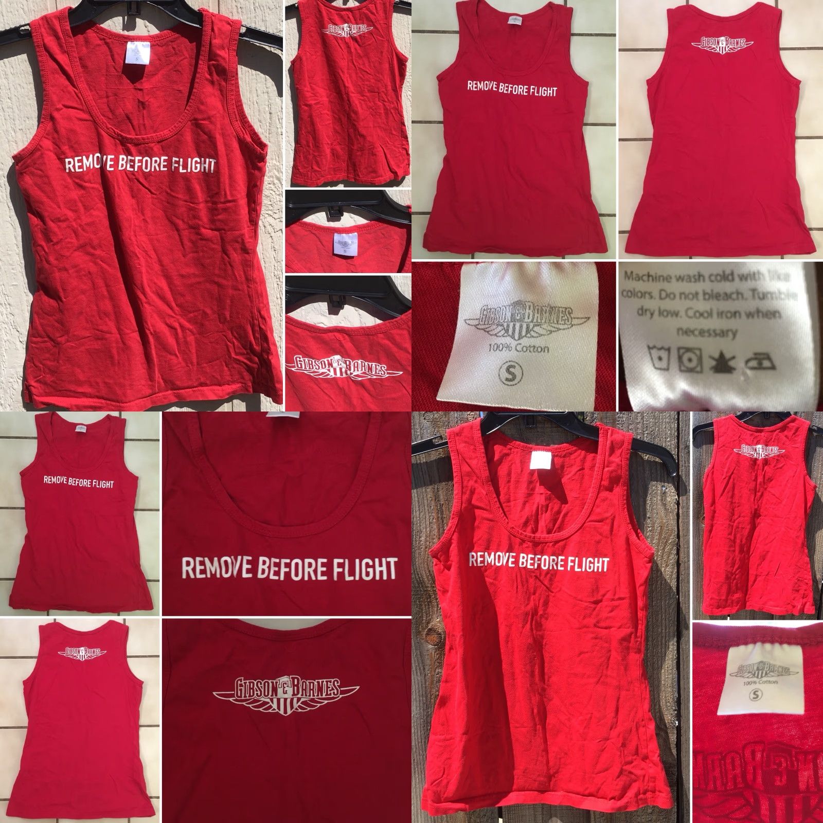 Vintage Gibson & Barnes Remove Before Flight Tank Top Women S Red Flight Flying Tank Cami Sleeveless 100% Cotton Size S / US 4 / IT 40 - 8 Thumbnail