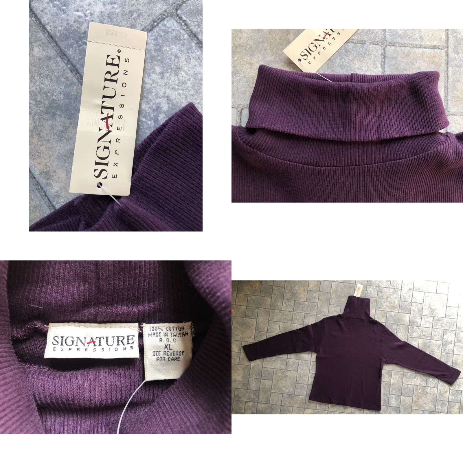 Vintage New Signature Expressions Women’s Turtleneck Sweater Purple Size XL 100% Cotton Size XL / US 12-14 / IT 48-50 - 8 Thumbnail