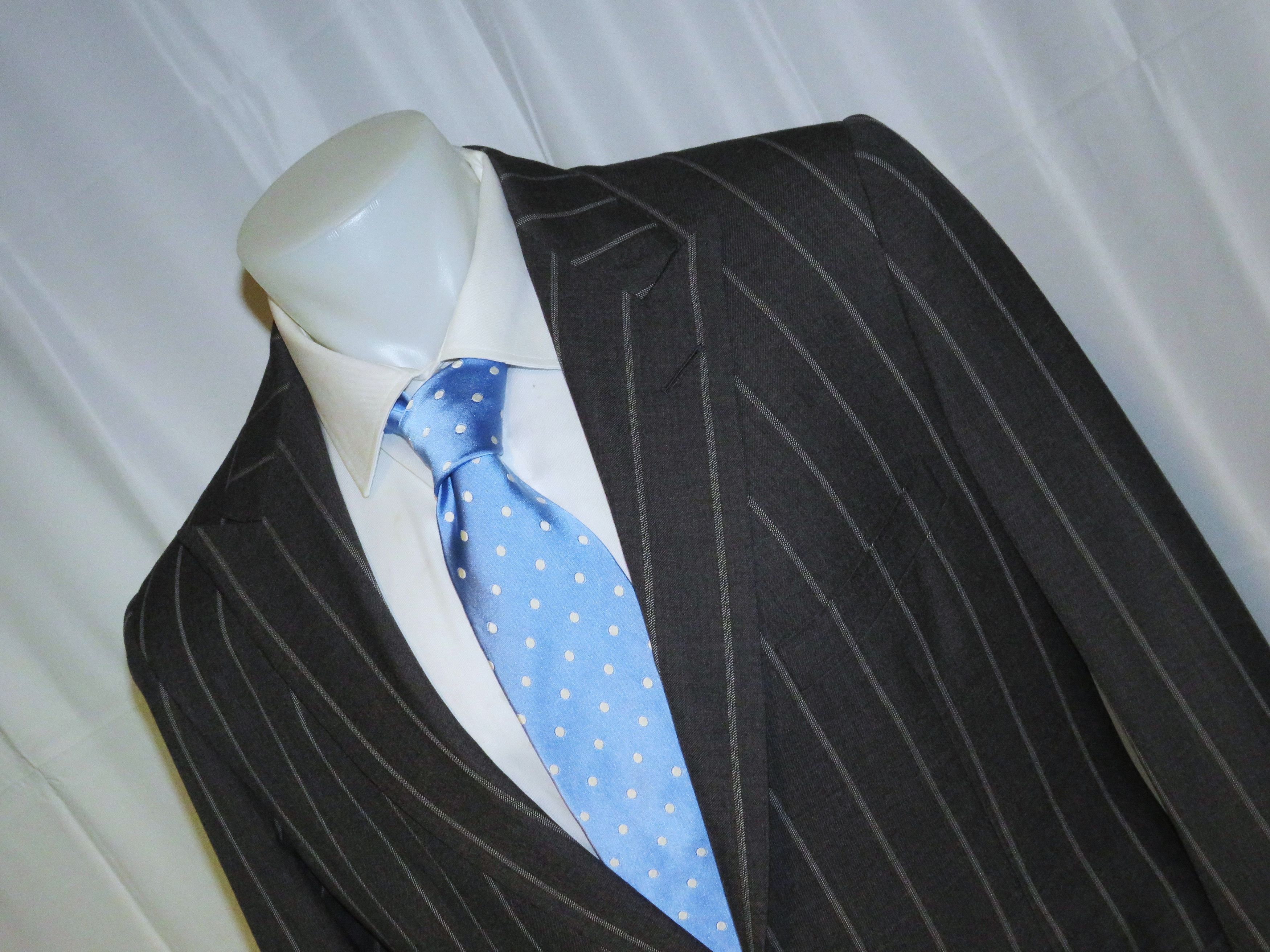 Alan Flusser × Martin Greenfield Bespoke Charcoal Gray Broadstripe Two Button Suit 40L Size 40L - 6 Thumbnail