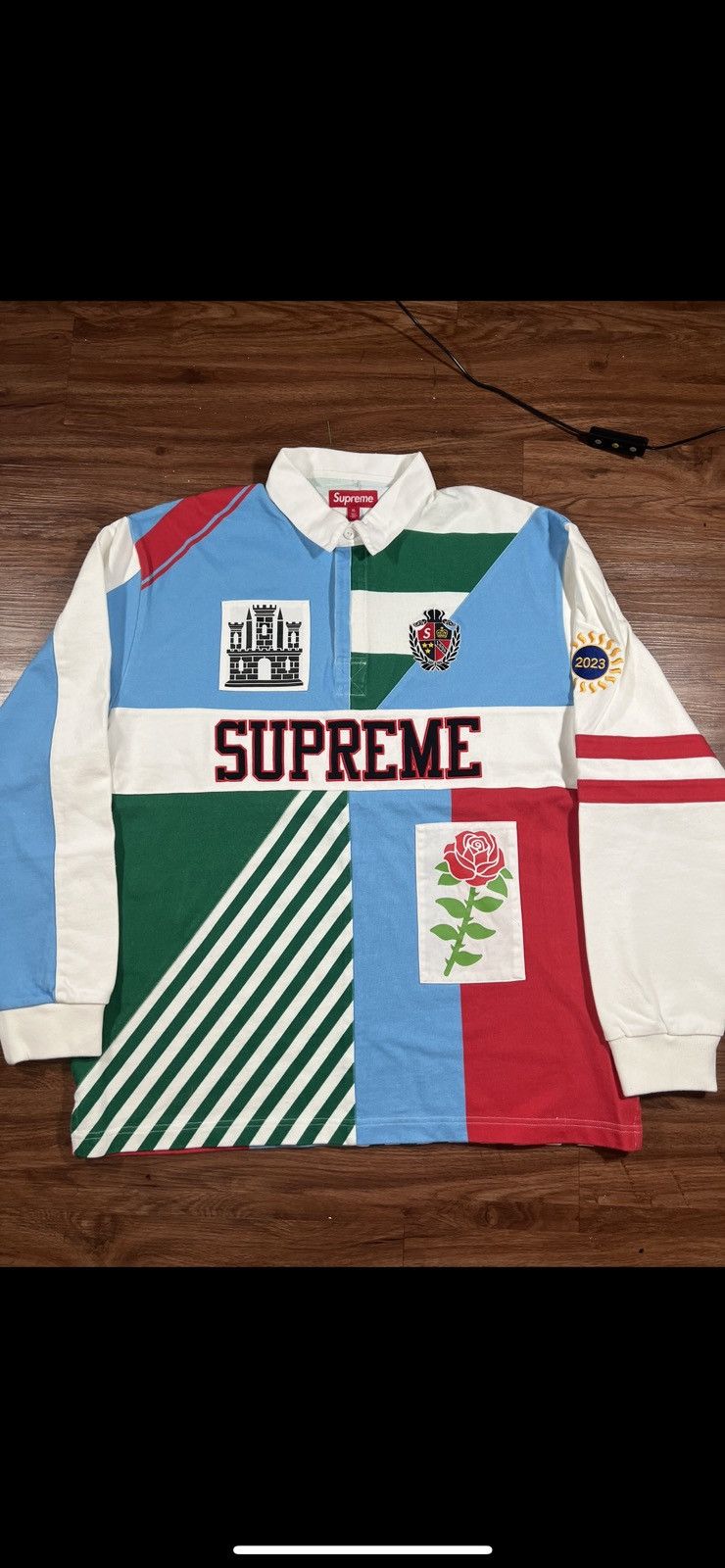 image of Hypebeast x Supreme Paneled Rugby in White, Men's (Size XL)