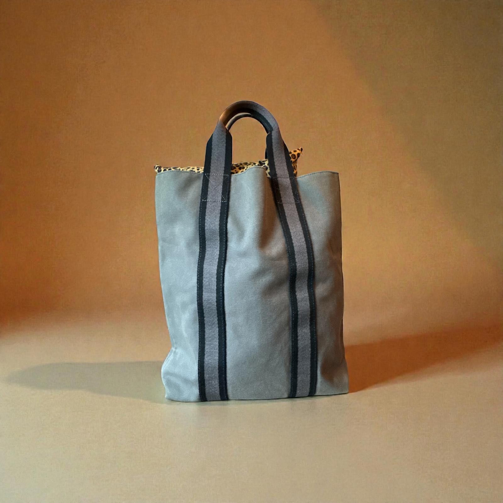 Hermes Hermes Gray Black Canvas Tote Bag Luxury Designer Purse Size ONE SIZE - 1 Thumbnail