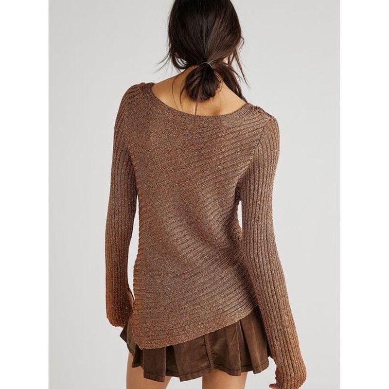 Free People New Free People Logan Ribbed Knit Sweater $128 SMALL Brown Size S / US 4 / IT 40 - 2 Thumbnail