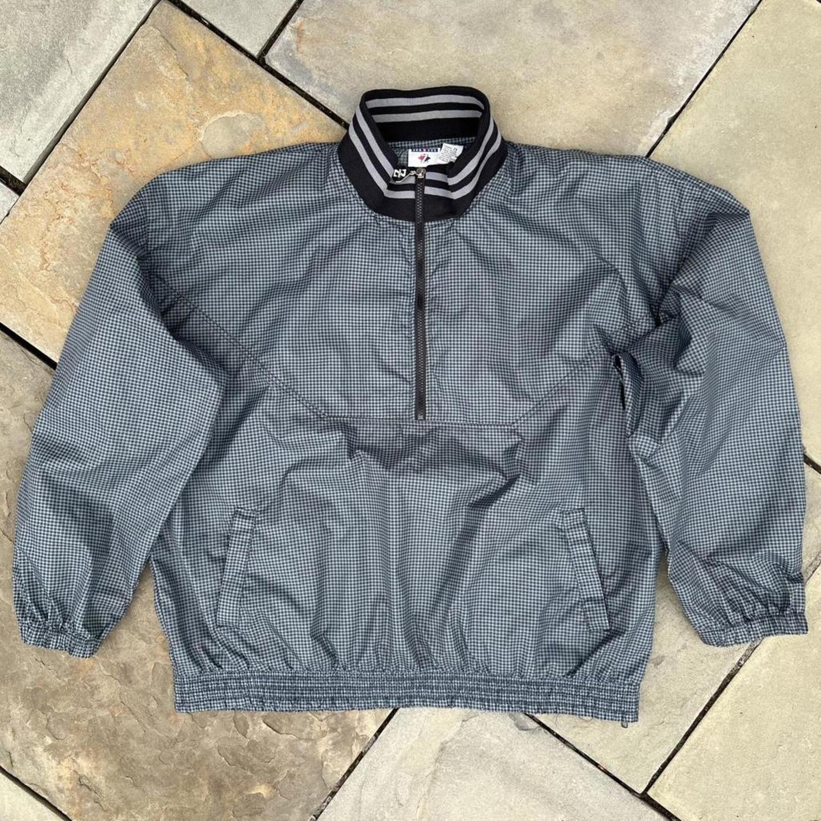 Jerzees Vintage 90s Blue/Black Houndstooth Quarter Zip Windbreaker Size US XXL / EU 58 / 5 - 1 Thumbnail