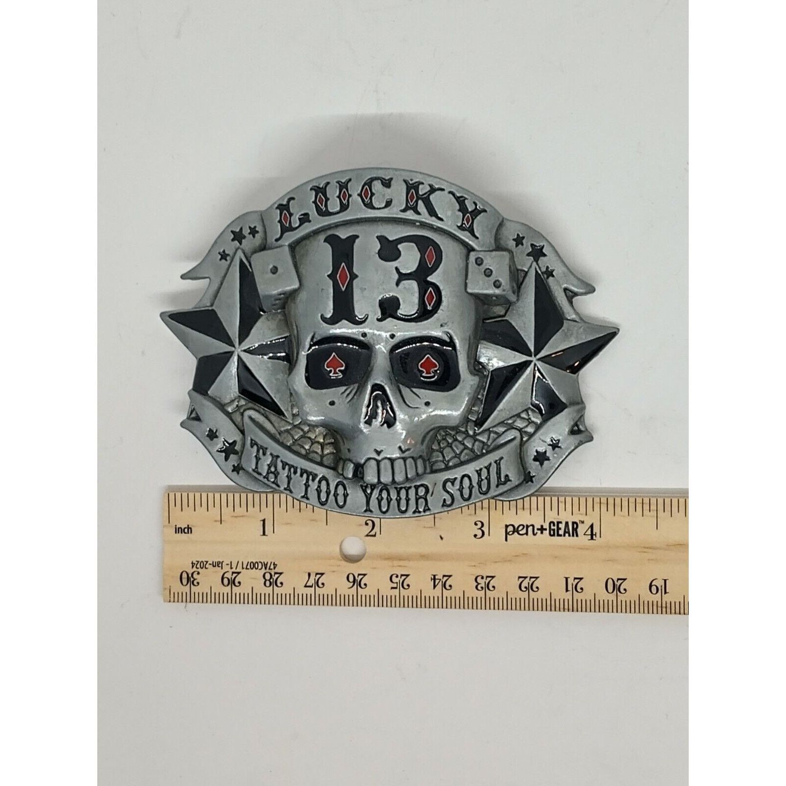 Lucky Brand Vtg Lucky 13 Skull Dice Belt Buckle Biker Player Street Styl Size ONE SIZE - 4 Thumbnail