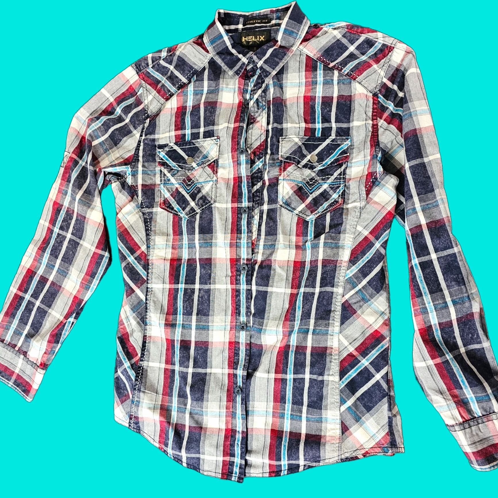Vintage Helix Men’s Button Shirt Blue Plaid Size Medium Athletic Fit Pockets Western Size US M / EU 48-50 / 2 - 1 Thumbnail