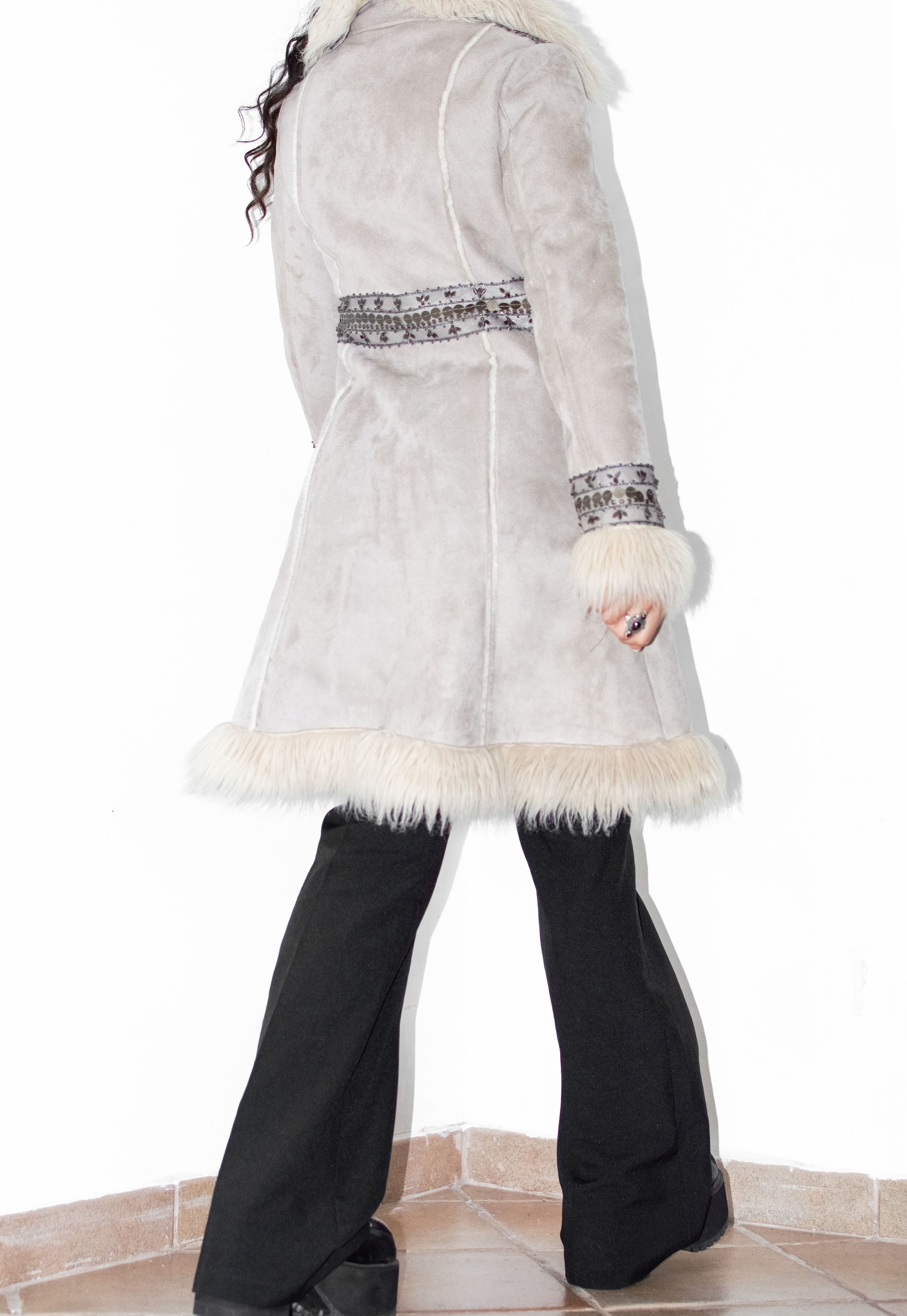 Vintage Y2k Beige Embroidery Faux Fur Penny Lane Coat Size S / US 4 / IT 40 - 2 Thumbnail