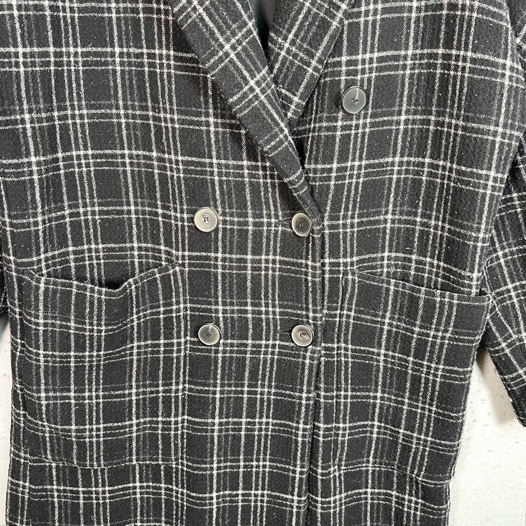 Zara VINTAGE ZARA Black Wool Blend Checked Double Breasted Pea Coat Adult Womens Large Size L / US 10 / IT 46 - 5 Thumbnail