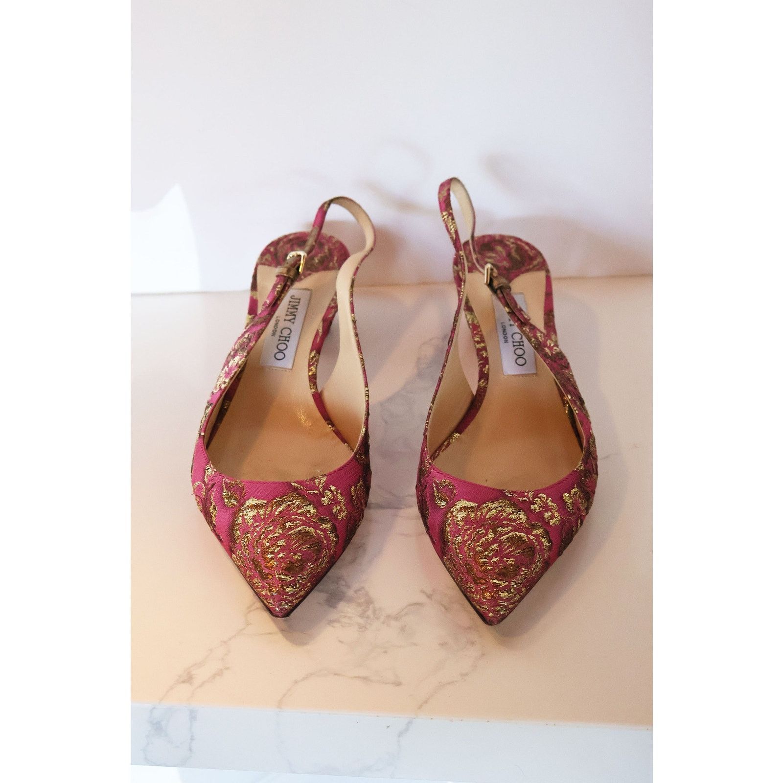 Jimmy Choo Vintage Jimmy Choo Gemma Metallic Brocade Slingbacks Size US 9 / IT 39 - 4 Thumbnail